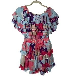 MISA Womens Isella Ruffled Off The Shoulder Mini Dress Size XS Multicolor Tiered